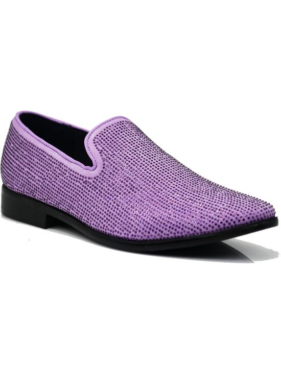 Enzo Romeo Men\'s Lavender Vintage Velvet Rhinestone Loafer Slip On Tuxedo Shoes